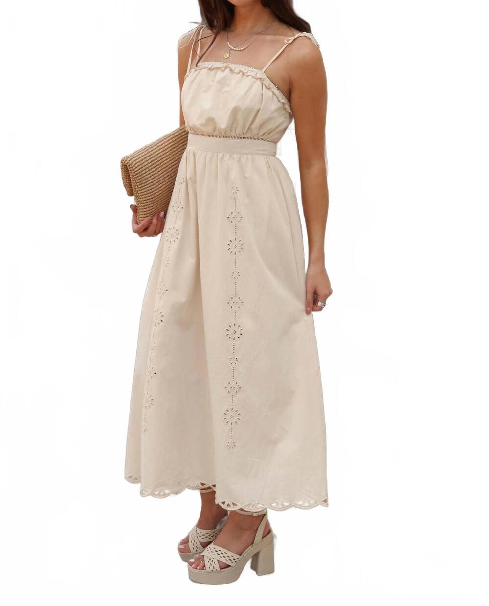 NEW LOVE YOU BUNCHES ophelia eyelet midi dress in cream